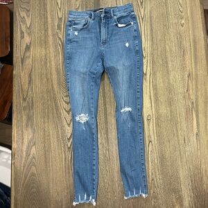 Express Jeans Ankle Legging High Rise Hyper Stretch Distressed Blue Size 4L